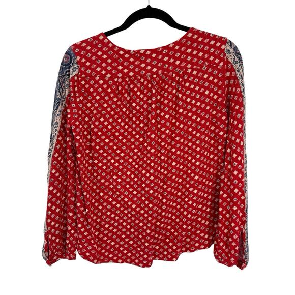 Lucky Brand Women Top Floral Red Long Sleeve Cottton linen V Neck size Medium - Picture 2 of 12